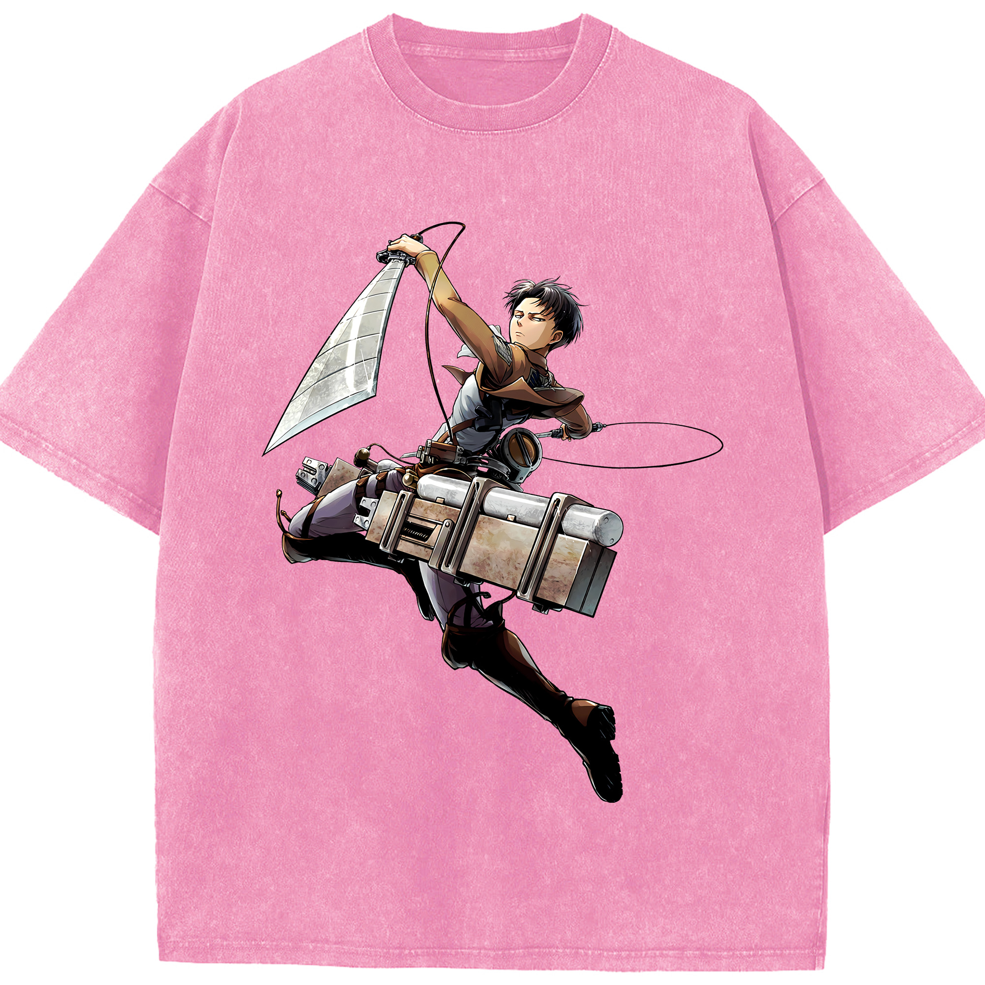 （画像用） 進撃の巨人 リヴァイ·アッカーマン Attack on Titan Levi Ackerman 綿100% ヴィンテージ風 半袖Tシャツ（フロントプリント）